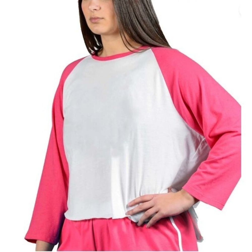 Soffe Women's Junior Plus Size Baseball Crop Tee 2X Pixie Pink 5696C